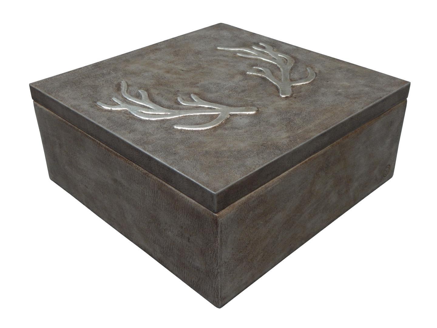 leather box with an antler deer horns design on high relief on the top